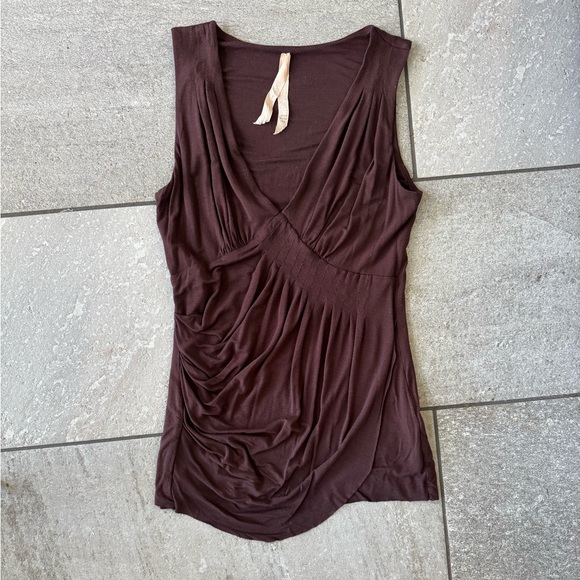 Bailey 44 Gathered Draped Jersey Tank Top, Chocolate Brown, Size Medium - Picture 1 of 8